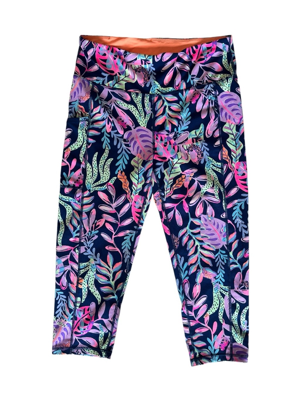 Lilly Pulitzer Luxletic Weekender Crop Leggings L You've Been Spotted Pink Blue